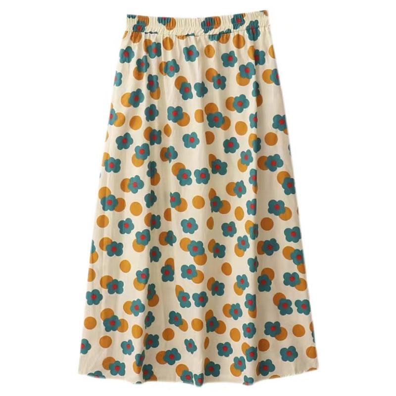 Women Skirts Female Summer Casual A-line Skirt Thin Elastic High Waist Skirts Vintage Loose Long Chiffon Floral Skirt