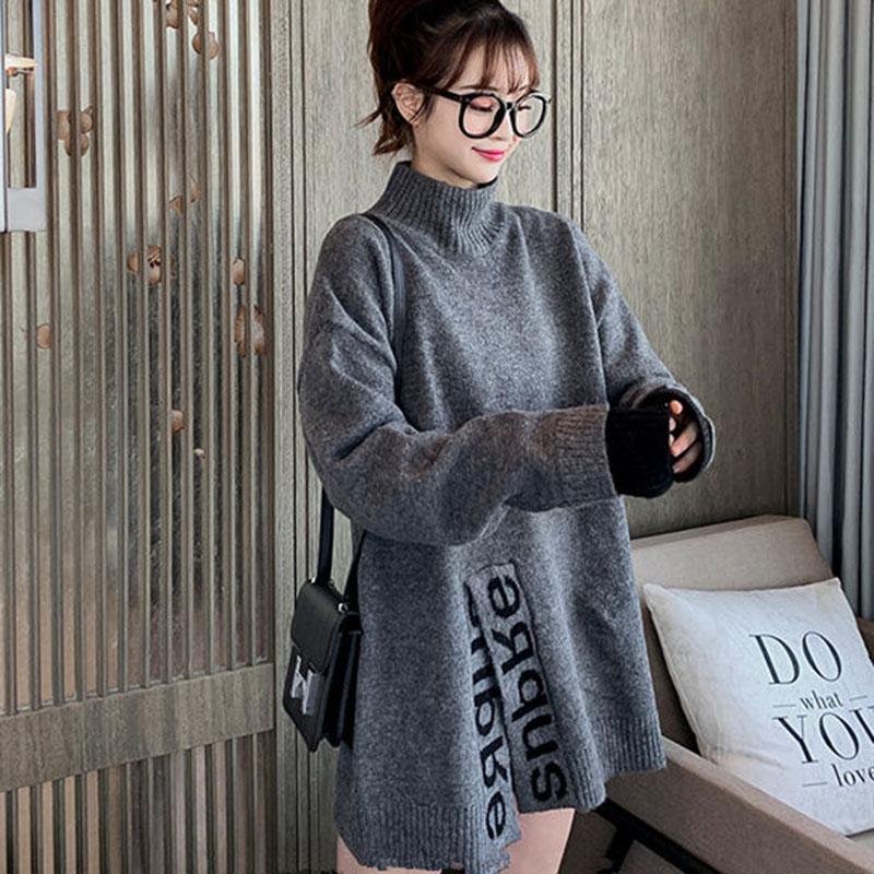 Autumn and Winter Half High Neck Mid-length Sweater Loose Casual Pullover Top Fashion Knitted Women Sweater