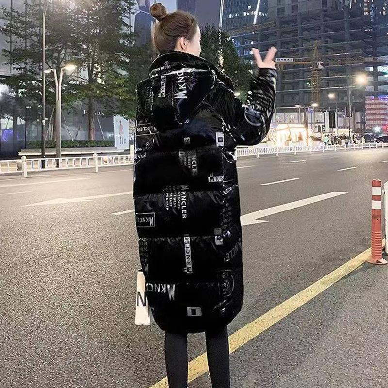 Women's Down Padded Jacket Bright Face Wash-free Loose Loose Mid-length Women's Thick Padded Jacket Jacket Stand Collar Hooded Loose Padded Jacket