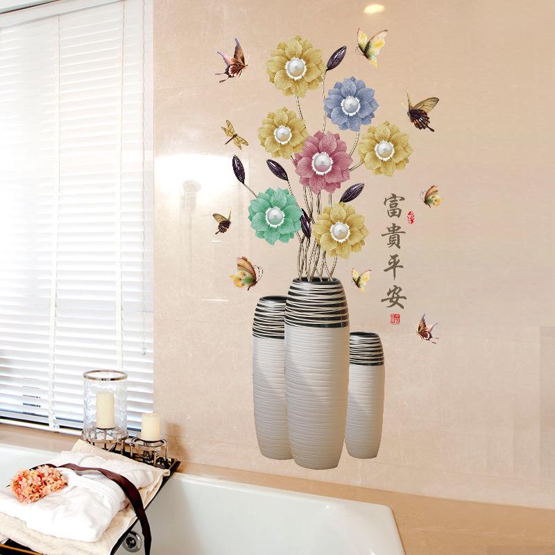 Rich  safe Chinese style elegant living room TV background decorative sunflower wall stickers