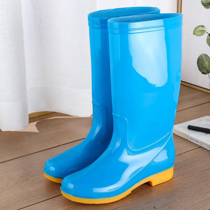 Ladies Four Seasons Water Shoes Solid Color Long-tube Rubber Shoes Waterproof Non-slip Women's Rain Boots