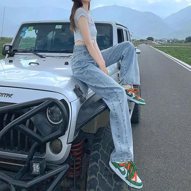 Wide Legs and High Waist Jeans for Woman Loose Straight-leg Trousers  Denim Pants Blue Thin Jeans Summer