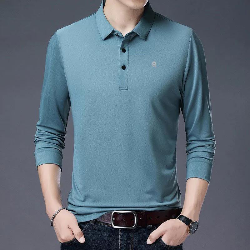 Long-sleeved POLO Shirt, Lapel Thin Bottoming Shirt, Business Casual Solid Color POLO Shirt, Suitable for Young and Middle-aged Men