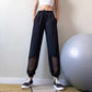 WTEMPO Hollow Casual Pants Women Elastic Waist Joggers Sport Long Sweatpants Loose Casual Baggy Trousers