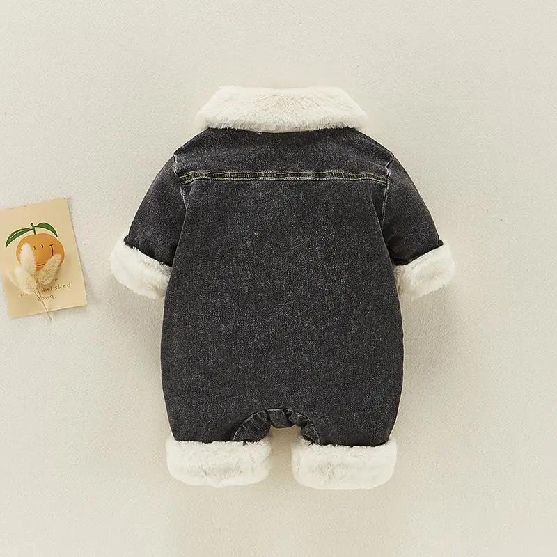 Baby Cowboy Bodysuit Autumn and Winter New Baby Handsome Cute Clothes Early Winter Plush Ha Clothes Go Out To Hold Clothes