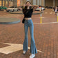 WTEMPO Girls Pants Denim Flared Pants Retro Wide Leg Pants Casual High Waist Light Blue Jeans