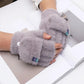 Women's Fall Winter Imitation Mink Fur Cycling Plush Gloves Fingerless Warm Mittens Thickened Flip Nylon Gloves Soft Comfortable Thermal Gloves