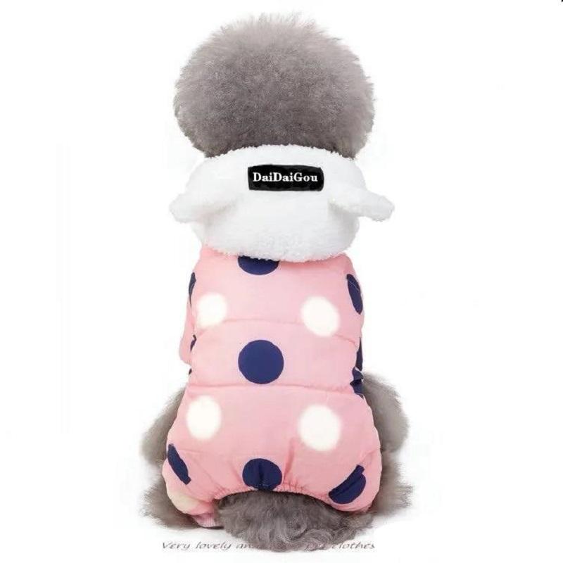 Pet Puppy Dog Clothes Winter Padded Coat Teddy Bichon Small Puppies Cat's Dot Pattern Jackets Warm Vest Thick Rompers Pet Clothing Casual Outfit