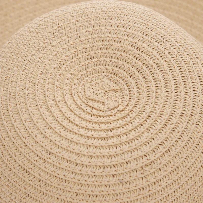 Women's Summer Flower Straw Hat Beach Foldable Sunscreen Sun Cap Anti-UV Sunshade Big Edge Vacation Cap