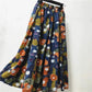 Women's Spring Elastic Waist Slim Ethnic Style All-match Printed A-line Skirt Summer Large Size Long Cotton Pleated Skirt