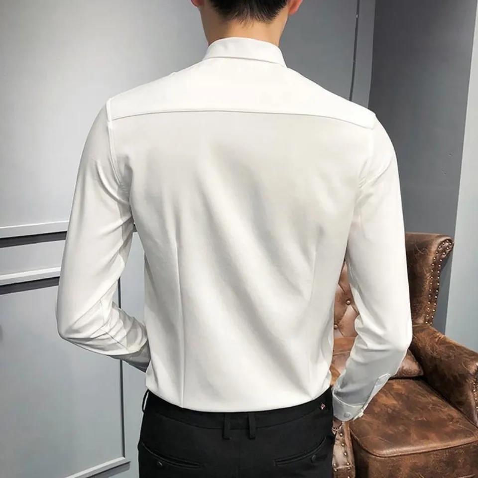 Men's White Shirt Fashion Handsome Long-sleeved Shirt Non-iron Stretch Slim Fit Formal Shirt