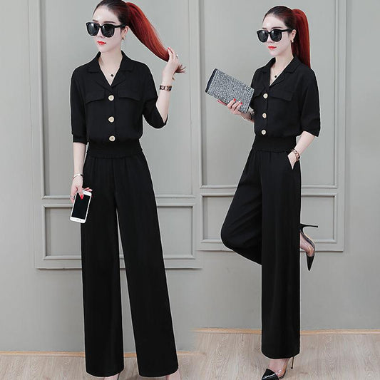 Two-piece Wide-leg Pants High-waisted Chiffon Suit Shirt High-waisted Wide-leg Pants Large Size Loose and Thin Chiffon Fabric Light and Breathable