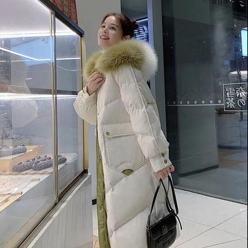 Women's Over-the-knee Mid-length Padded Coat Winter Coat Thick Padded Coat Big Fur Collar Loose Bread Parkas