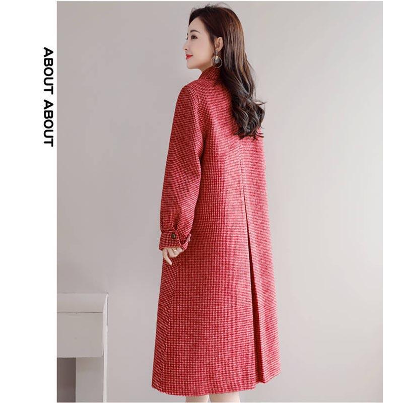 Woolen Coat Women Can't Afford To Ball Mid-length Autumn and Winter Houndstooth Loose Doll Collar Woolen Coat