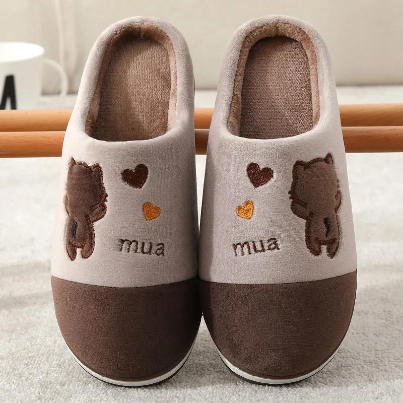 Cotton Slippers for Women Pink Cute Bear Heart Embroidery Home Slippers Thick Fleece Warm Shoes Mens Plus Size Slippers Home Non Slip Blue Black Gray