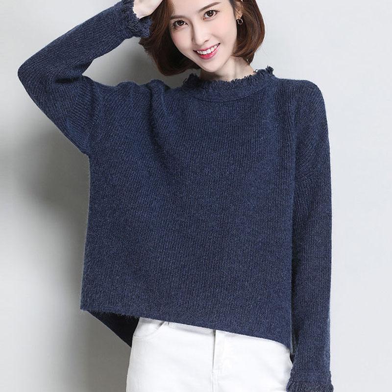 Autumn and Winter Fringed Short Sweater Loose Casual Knit Bottoming Shirt Thick Solid Color Female Sweater