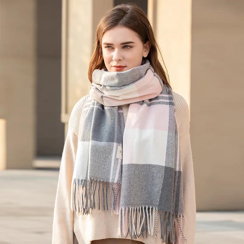 Women's Cashmere Scarf Fashion Fringed Plaid Scarf Winter Dual-use Lengthened Thick Shawl Scarf