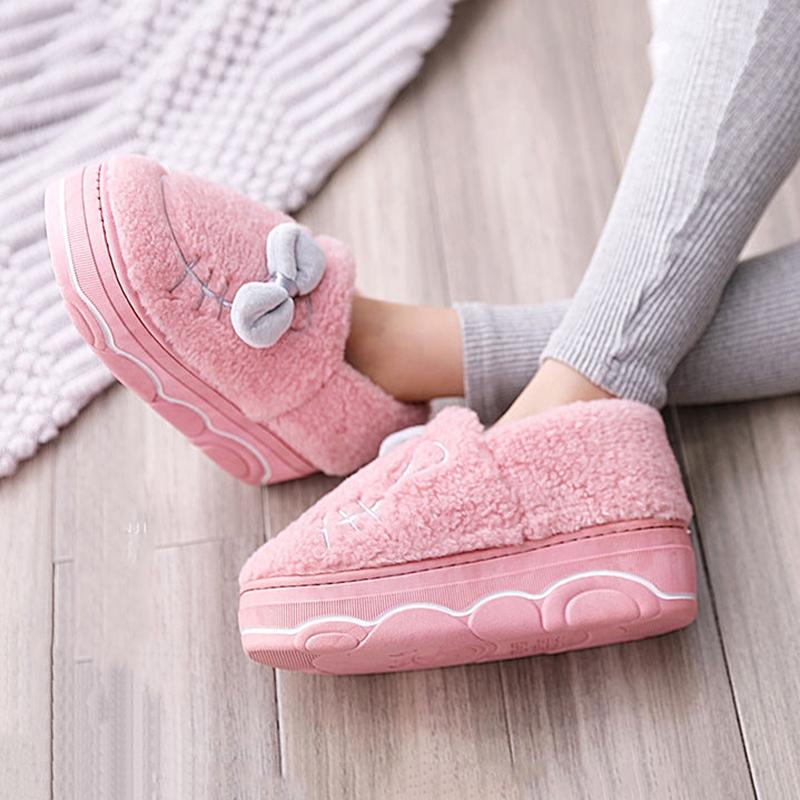 High-heeled Cotton Slippers Female Bag with Thick-soled Cute Cat Plush Slippers Winter Warm Cotton Shoes for Casual Wear