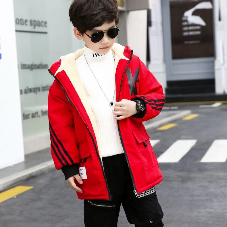 Winter Children's Coat Plus Velvet Thick Coat Hooded Boys Winter Fashion Mid-length Kids Winter Snowsuits