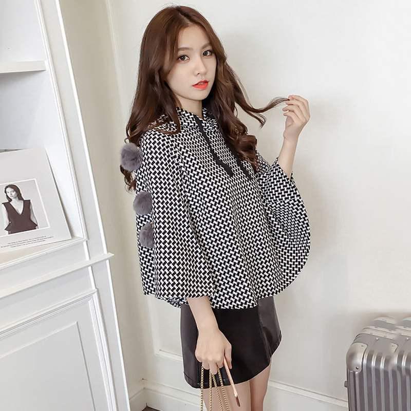 Spring and Autumn Plaid Cloak Top Hooded Pullover Sweater Shawl Coat Student Trend