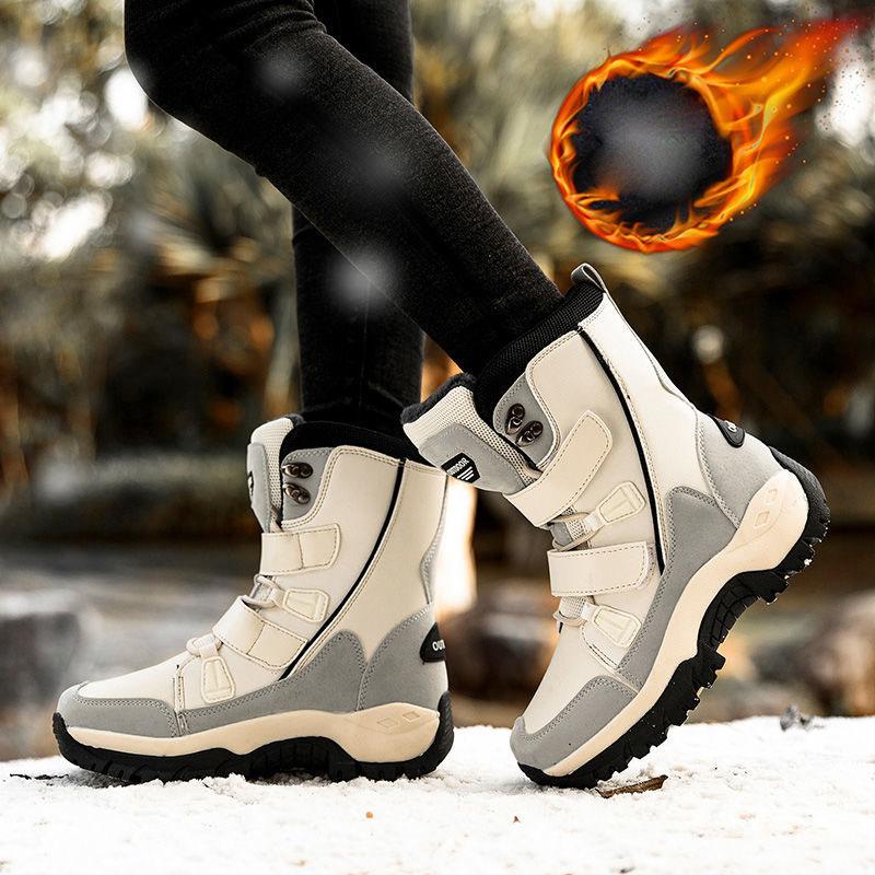 Warm Snow Boots Women Autumn Winter Plus Suede Leather Mid-tube Boots Waterproof Non-slip Outdoor Ski Cotton Shoes