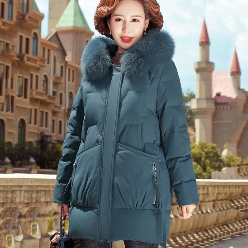 Women's Mid-length Down Jacket Winter Korean Loose Cotton Clothes Casual Hooded Padded Jacket Quilted Jacket