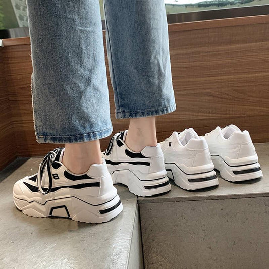 Fashion Women Casual Shoes Leather Platform Shoes Sneakers Ladies White Trainers Chaussure Femme