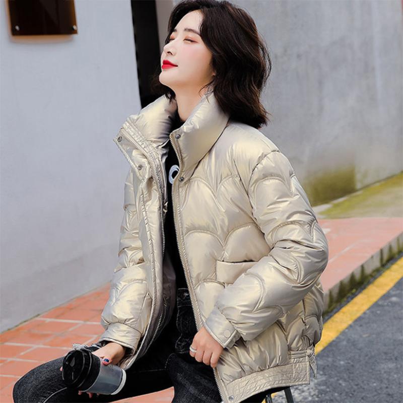 Disposable Bright Face Down Padded Jacket Women Short Korean Style Cotton Coat Warm Stand-collar Down Jacket