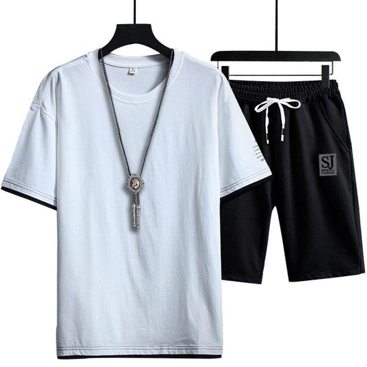 Cotton Sports Suit Men's T-shirt Short-sleeved Shorts Suit Top Clothes Men's Trendy Brand Casual Suit Summer