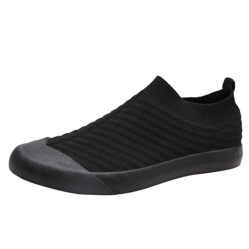 Plus Size 38-44 Summer Men Black Knitting Sneakers Comfortable Running Basketball Shoes Breathable Shockproof Non-slip Lazy Shoes