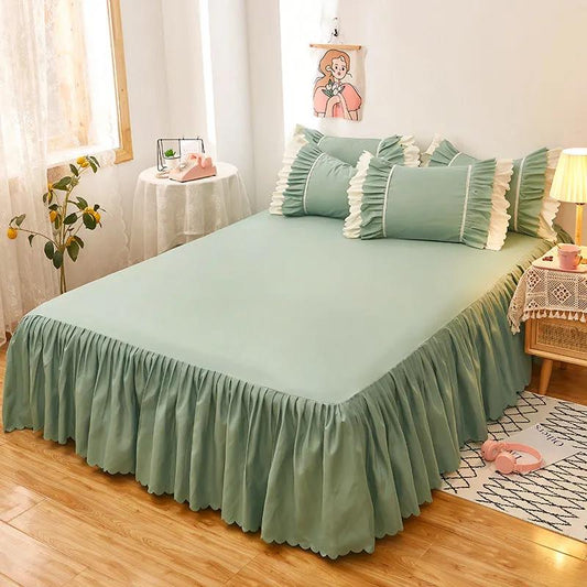 Korean Style Bed Skirt One-piece Princess Style Bedspread Bed Cover Protective Cover Non-slip Bed Cover Solid Color Bed Sheet One-piece