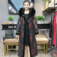 Vintage  Printed Faux Fur Coats Women's Long Calf-length  Flocking Reversible Faux Fur Coats