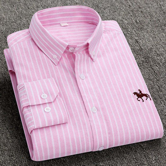 Cotton Striped Shirt Men's Long-sleeved Spring and Autumn Youth Middle-aged Casual Oxford Shirt Large Size