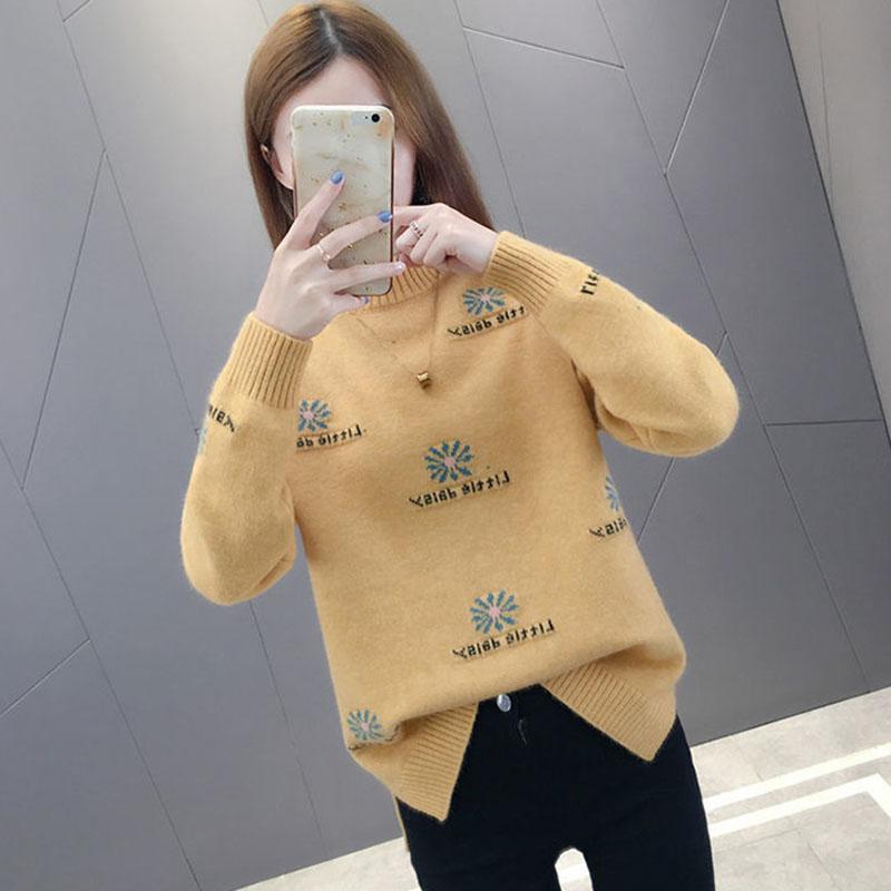 Autumn and Winter Half High Neck Pullover Sweater Loose Jacquard Simple Bottoming Shirt Thick Knitted Women Sweater