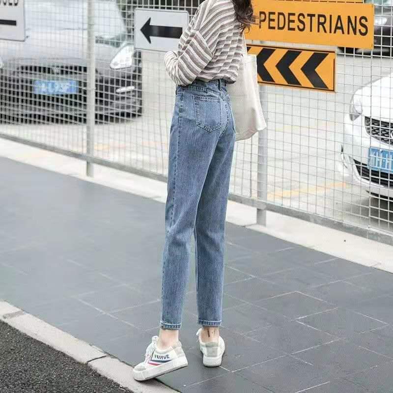 WTEMPO Spring High Waist Straight Jeans Women Loose Wild Nine Points Korean Students Wide Leg Trousers