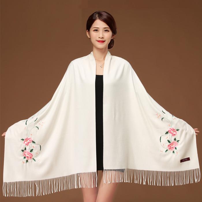 Scarf Women Winter Cotton Shawl Ladies Scarves Embroidery Print Casual Neck Decor