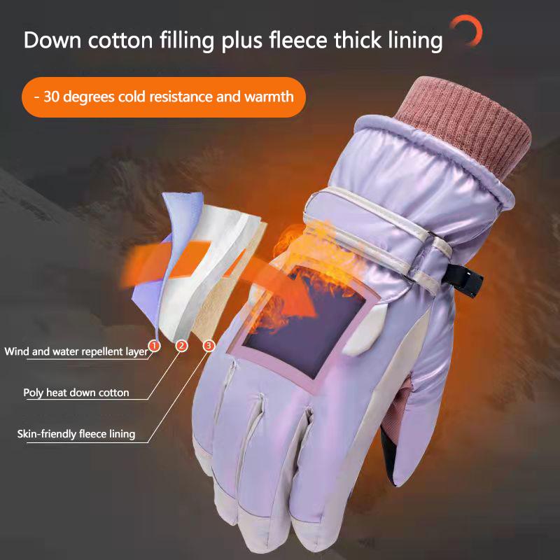 Women's Warm Ski Gloves Windproof Cold Resistant Gloves Plus Velvet Thick Cotton Girls Touch Screen Waterproof Riding Gloves Outdoor Sports Gloves