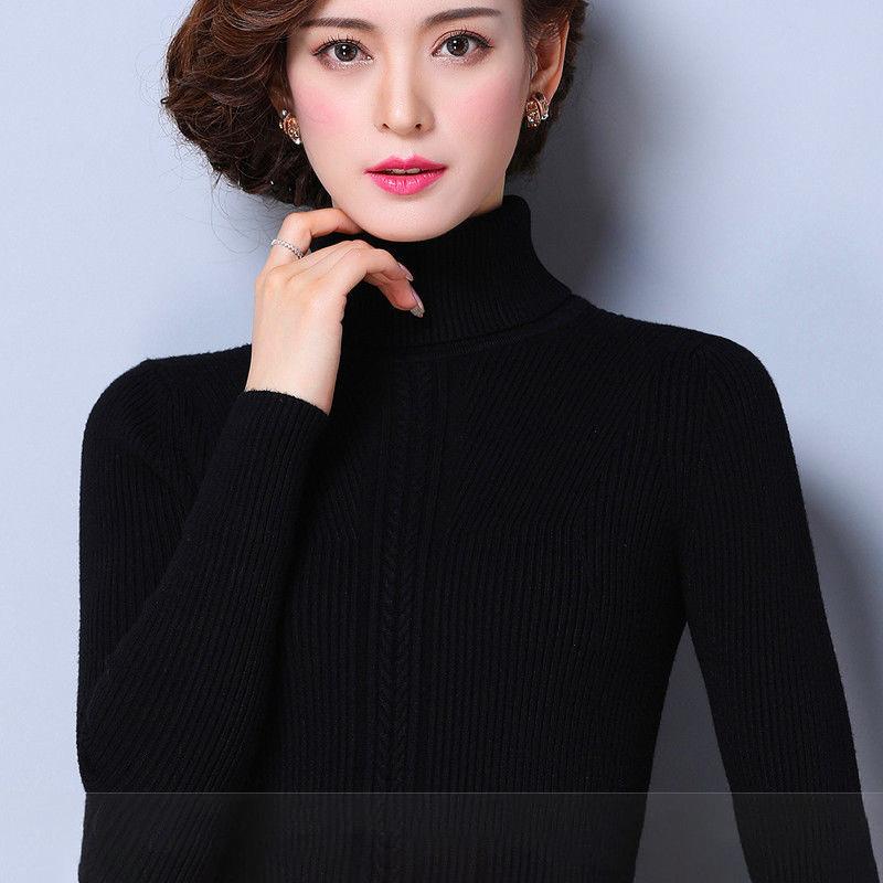 Women's Wool Sweater Winter High Neck Thick Knit Sweater Short Wild Sweater Pullover Slim Bottoming Shirt Plus Size