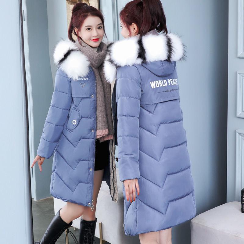 Autumn and Winter Down and Down Padded Jacket Women's Mid-length Korean Style Slim Slimming Padded Coat with Large Fur Collar Padded Coat