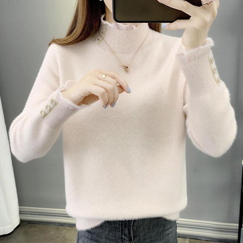 Autumn and Winter Mohair Half Turtleneck Sweater Thick Loose Solid Color Shirt Fashion Casual Women Bottoming Dress