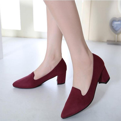 Women Pointed Toe Suede Shoes Low Block Heels Loafers Leather Breathable Pumps Shoes Women