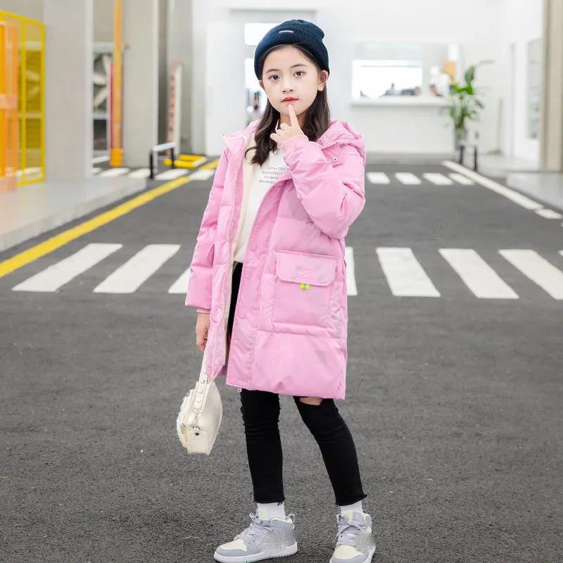 3-12Y Toddler Girls Long Jacket Outwear Children Cotton-padded Jacket Girl Winter Down Clothes Warm Coat Fur Hooed Snowsuit Kids