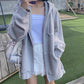 Women's Solid Color Cardigan Korean Version Loose Hooded Sweater Plus Velvet Casual Zipper Coat Autumn and Spring Loose Coat