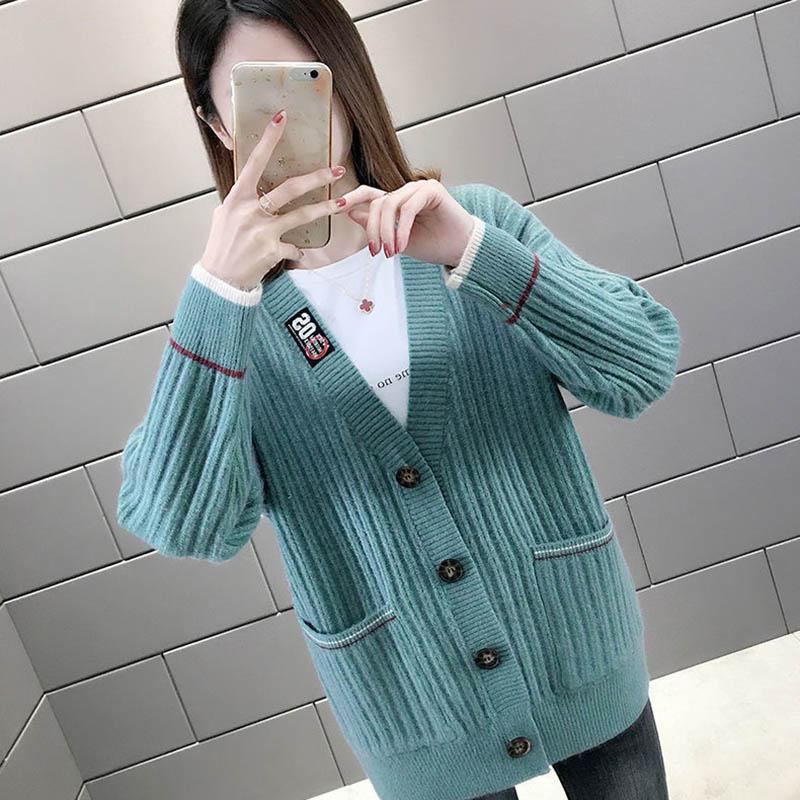 Sweater Cardigan Thickened Mid-length Spring and Autumn Loose Knit Lazy Style Jacket Women