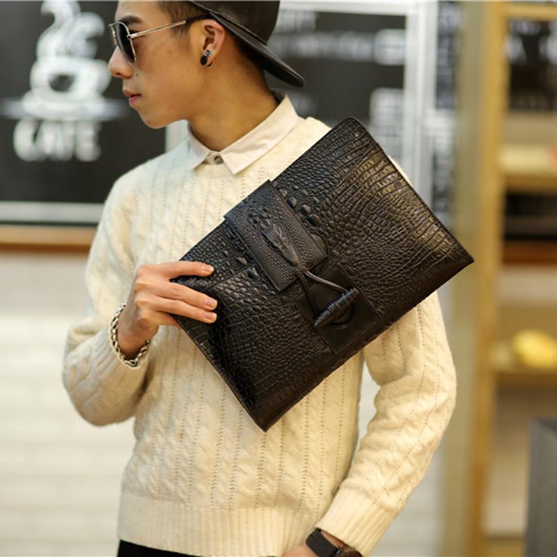 Portable Briefcase Men Business Waterproof Anti-theft Crocodile Pattern Clutch Mobile Phone Bag