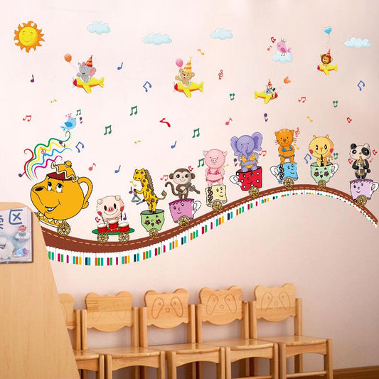 Animal cup notes children's room kindergarten cartoon decorative wall stickers pvc removable