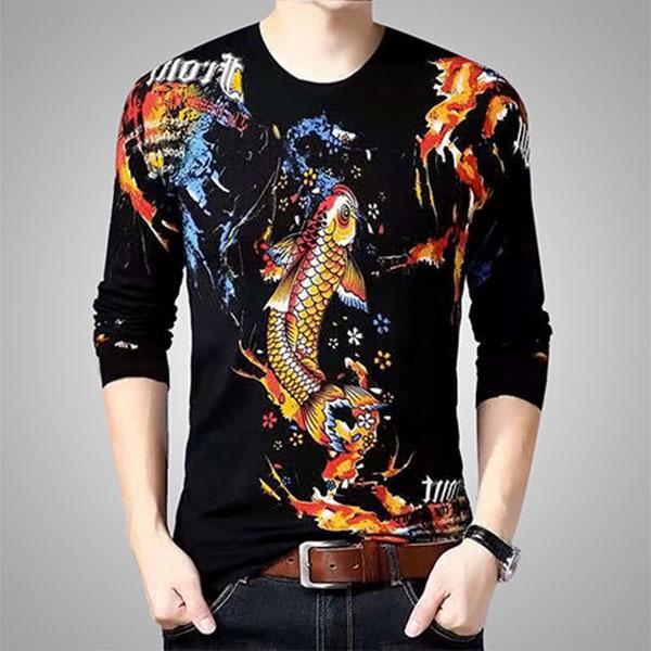 Long-sleeved T-shirt large size spring and autumn T-shirt 3D printed sweater men's round neck