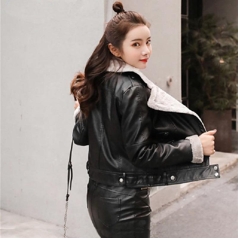 Faux Fur Coat Women Short Slim Plus Velvet Thick Warm Leather Jacket Student Motorcycle Black Autumn and Winter Fur Collar Ladies Jackets