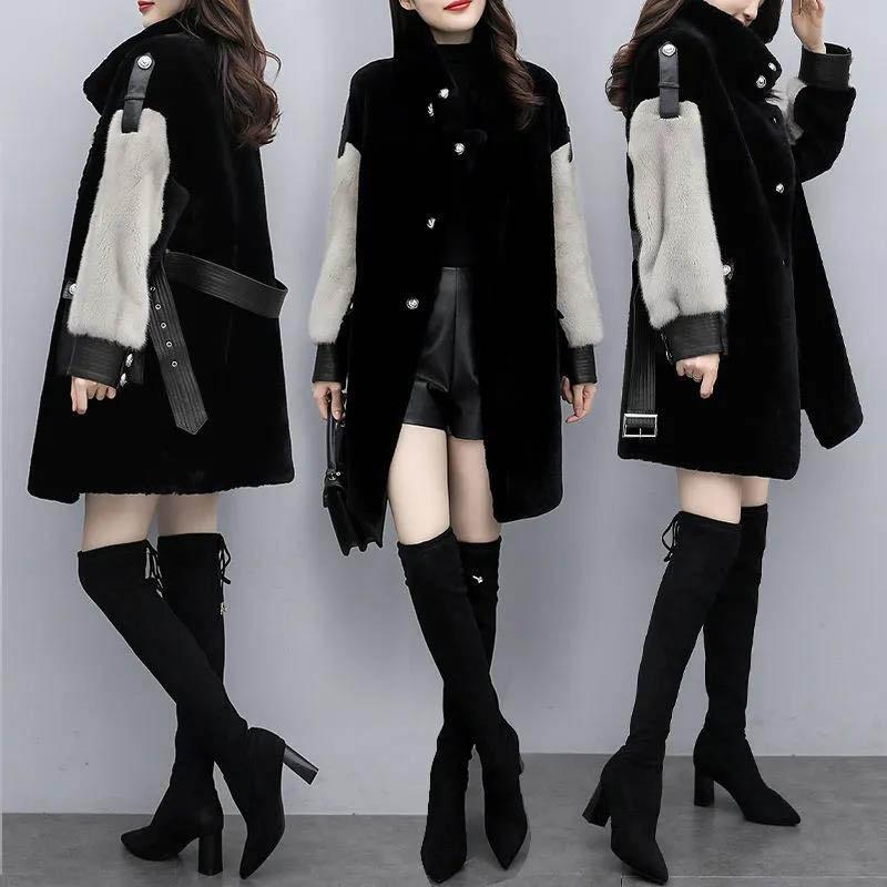 Women's Fur Coat Winter Plus Velvet Thickening Faux Fur Coat Women's Mid-length Fur All-in-one Fashion Coat