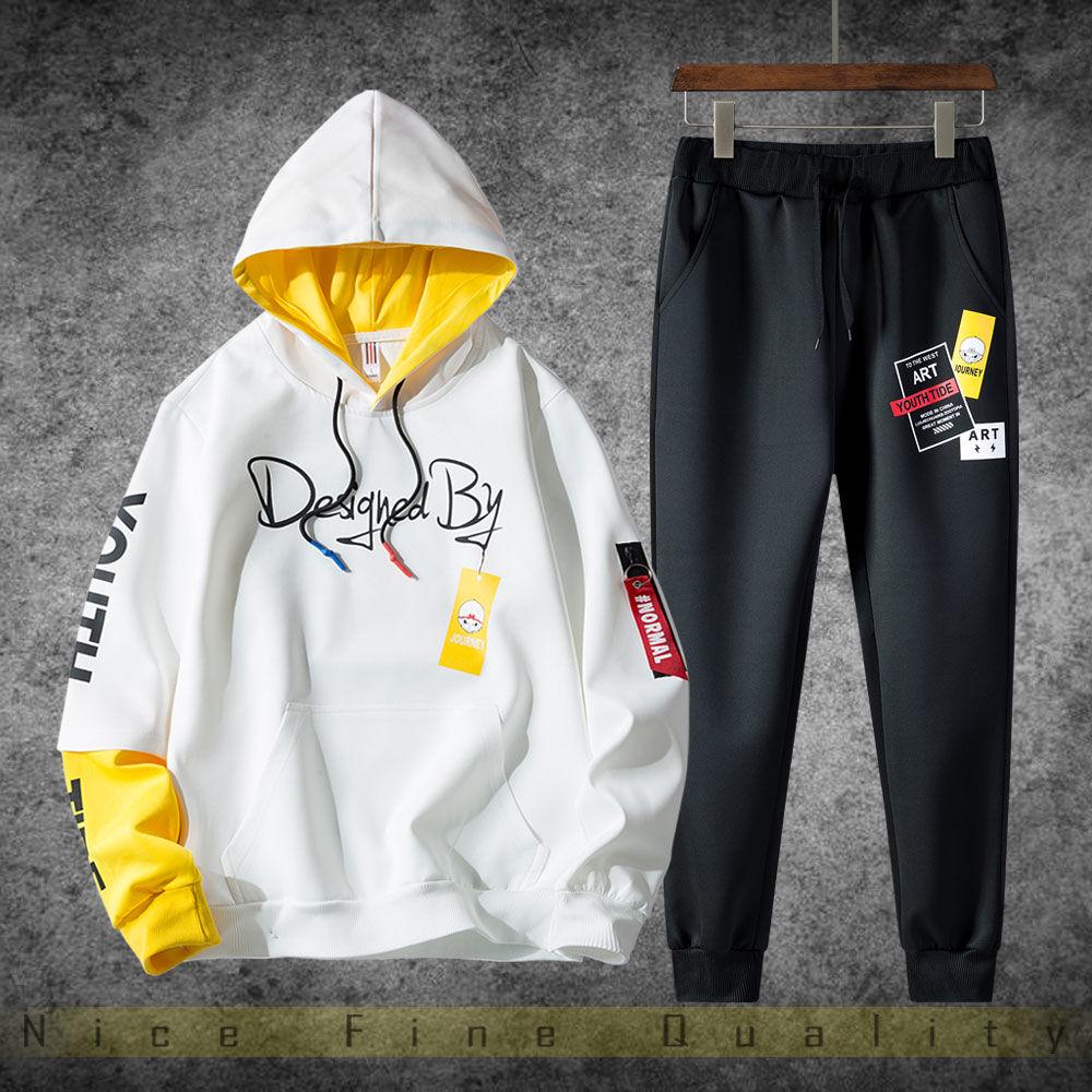 Men's Clothing 2pcs set Trend Long-Sleeve Sweatshirt Set Large Size Hoodie Spring and Autumn